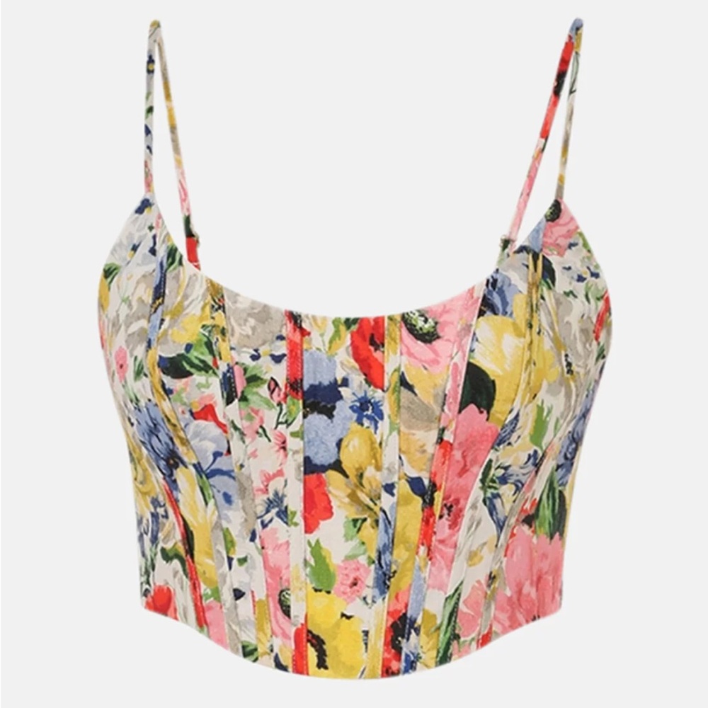 ZIMMERMANN ALIGHT CORSET TOP IVORY FLORAL size 1